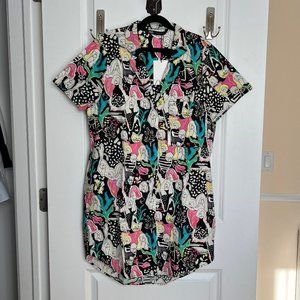 Zara Colorful Cat Women Button Down Shirt Dress